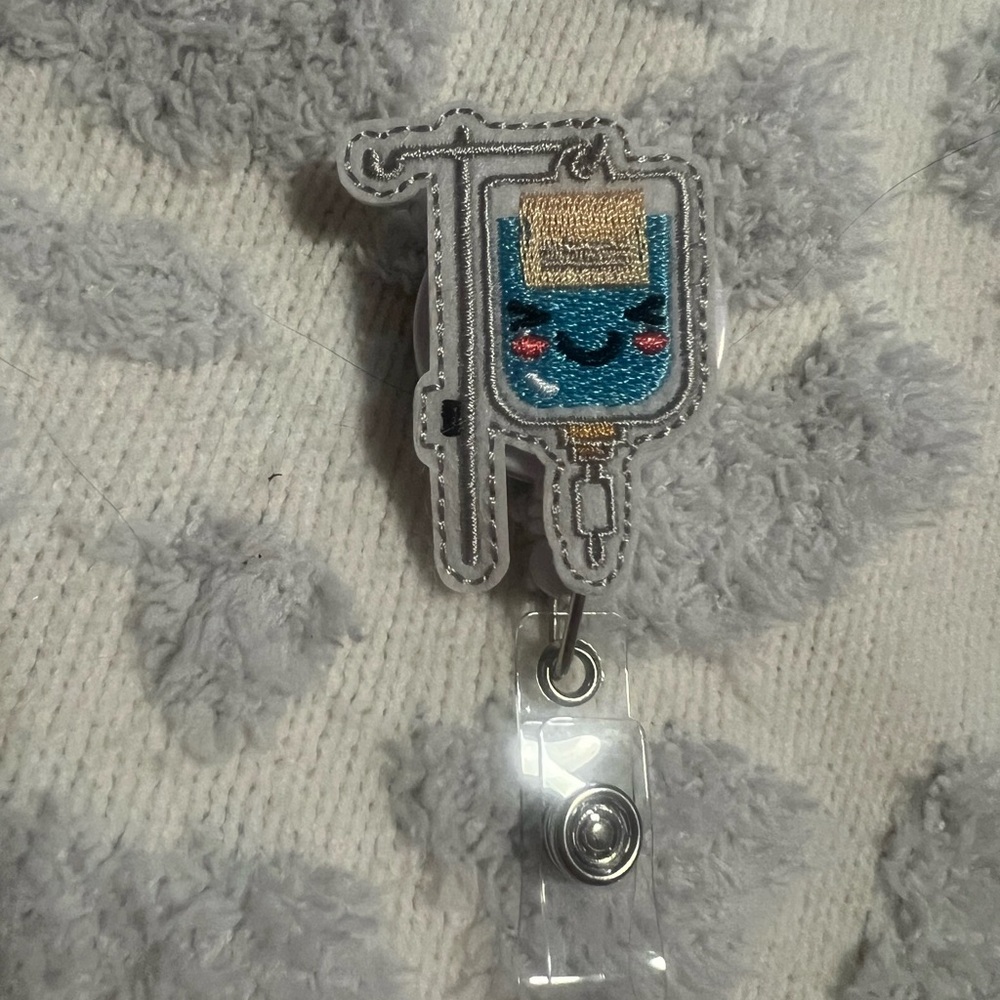 IV Bag Retractable Badge Holder - Medical Professional ID Clip in Blue and Gray